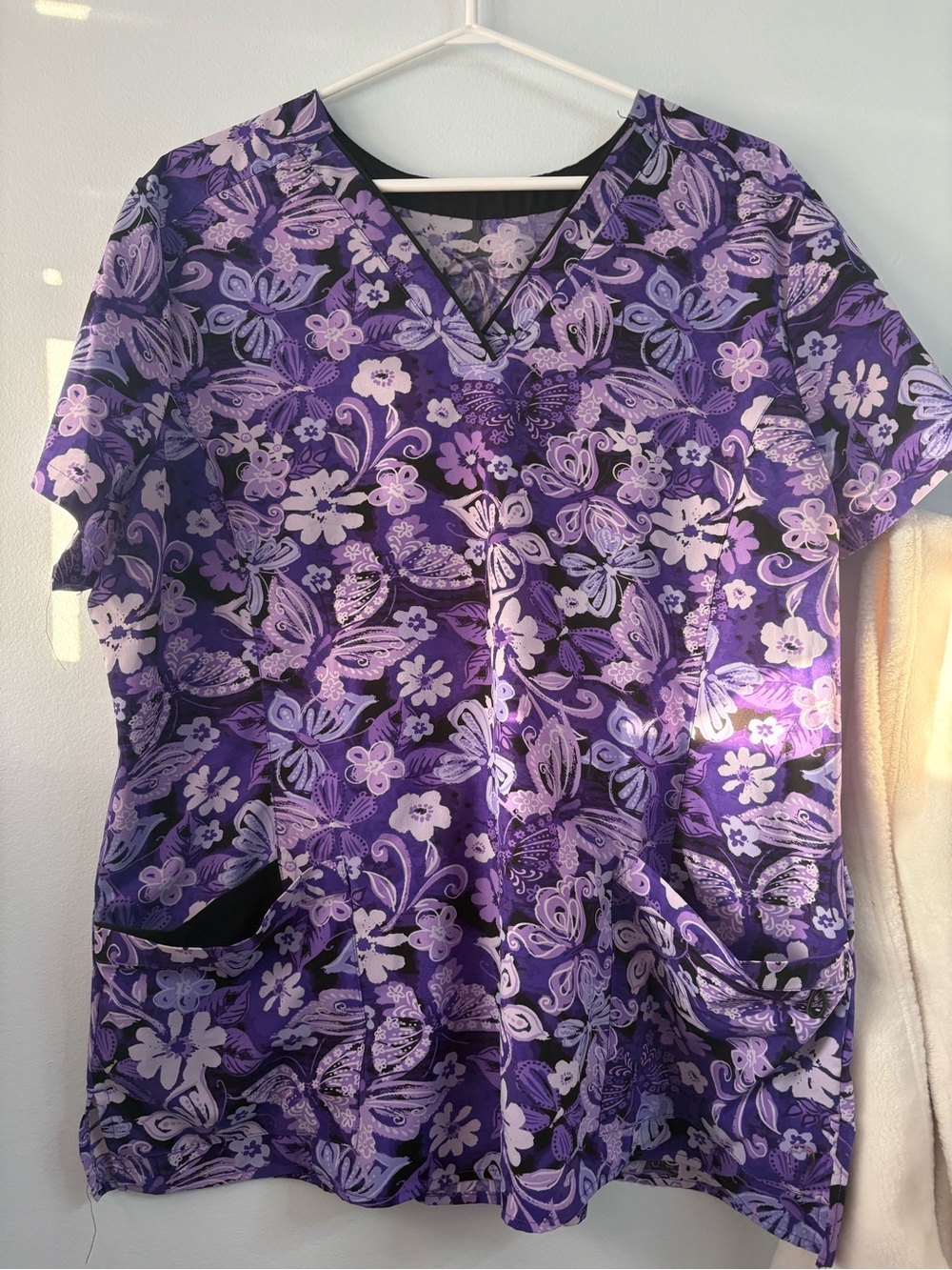 Purple Floral V-Neck Women’s Scrub Top